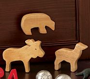 Set of 4, Carved Wooden Animal Knobs