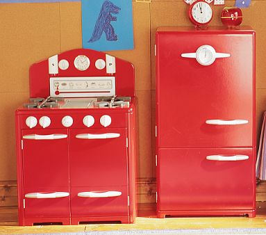 Red Retro Kitchen Oven & Icebox Set
