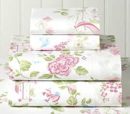Cherry Blossom Sheet Set, White, Twin