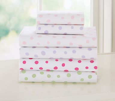Polka Dot Sheet Set, Twin, Bright Pink