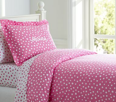 Polka Dot Duvet Cover, Twin, Bright Pink