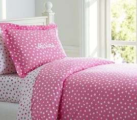 Polka Dot Duvet Cover, Twin, Bright Pink