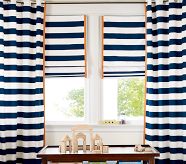 Rugby Stripe Roman Shade, 26X64", Navy/Orange