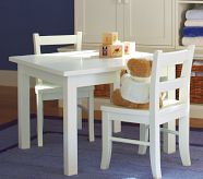 White Table with set of 2 green chairs