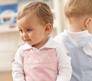 Long-Sleeve Solid Pique Bodysuit with Collar, Blue, 0-3 Months