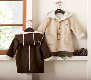 Hooded Faux Suede Coat, Chocolate,  0-3 Months