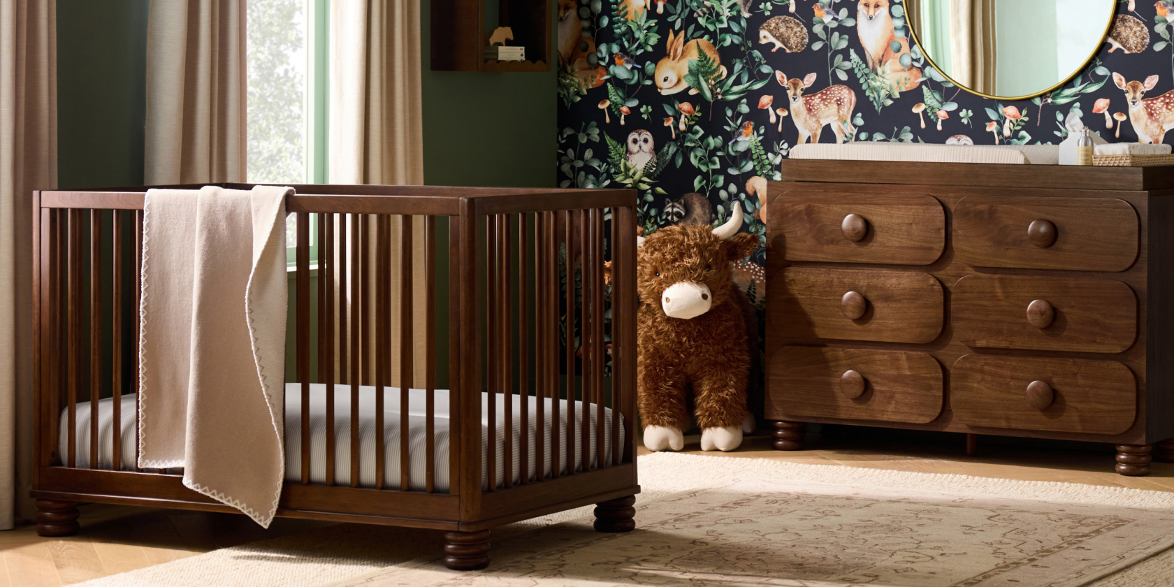 princess polly baby blue dress Mid-Century Crib and 6 Drawer Dresser Nursery Set in Walnut main image 1