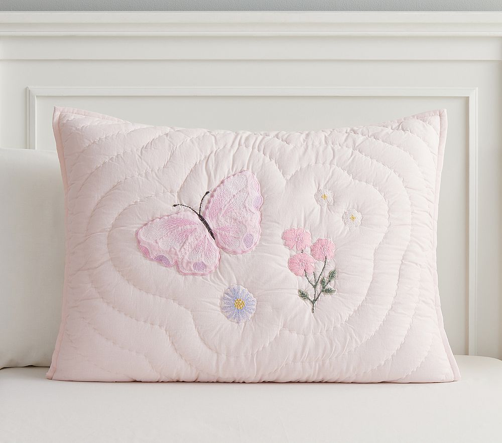 Online Designer Bedroom Wildflower Butterfly Quilt, Standard Sham, Pink Multi