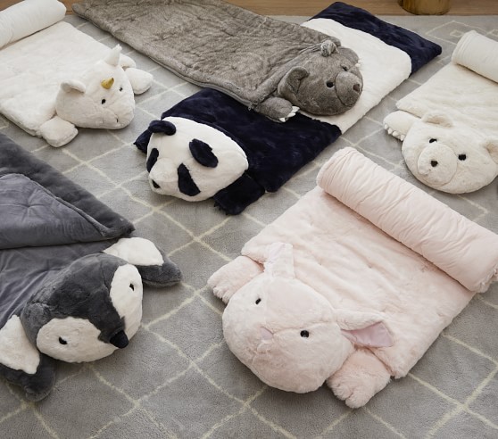 Luxury Faux Fur Baby Sleeping Bag – Ivory with Navy Blue Bows
