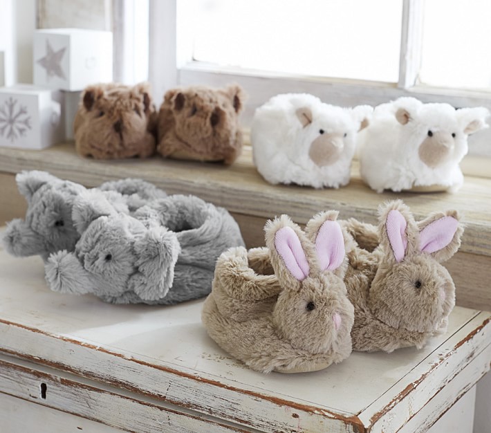 Plush animal slippers for babies