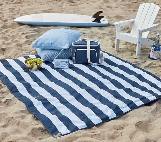 navy stripe picnic blanket