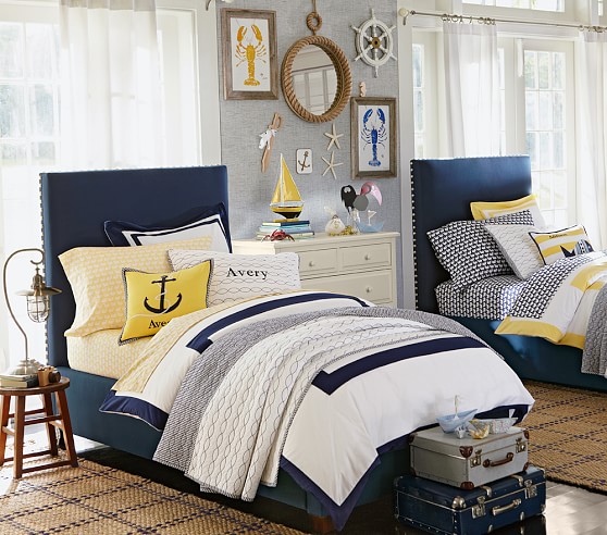 Raleigh Upholstered Square Bed & Headboard | Pottery Barn Kids