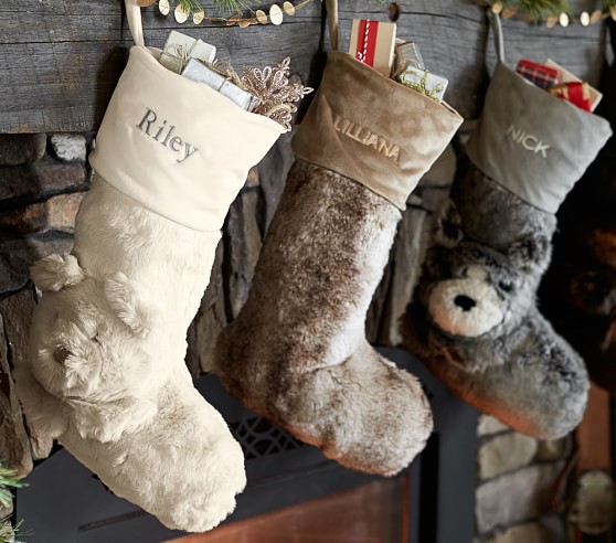 Gray Wolf Faux Fur Stocking Pottery Barn Kids