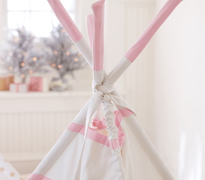 White with Pink Trim Mini Teepee Play Tent Pottery Barn