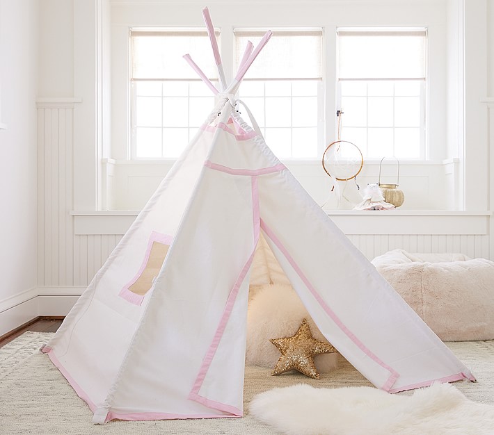 White with Pink Trim Mini Teepee Play Tent Pottery Barn