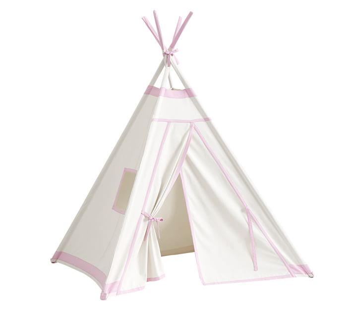 White with Pink Trim Mini Teepee Play Tent Pottery Barn Kids
