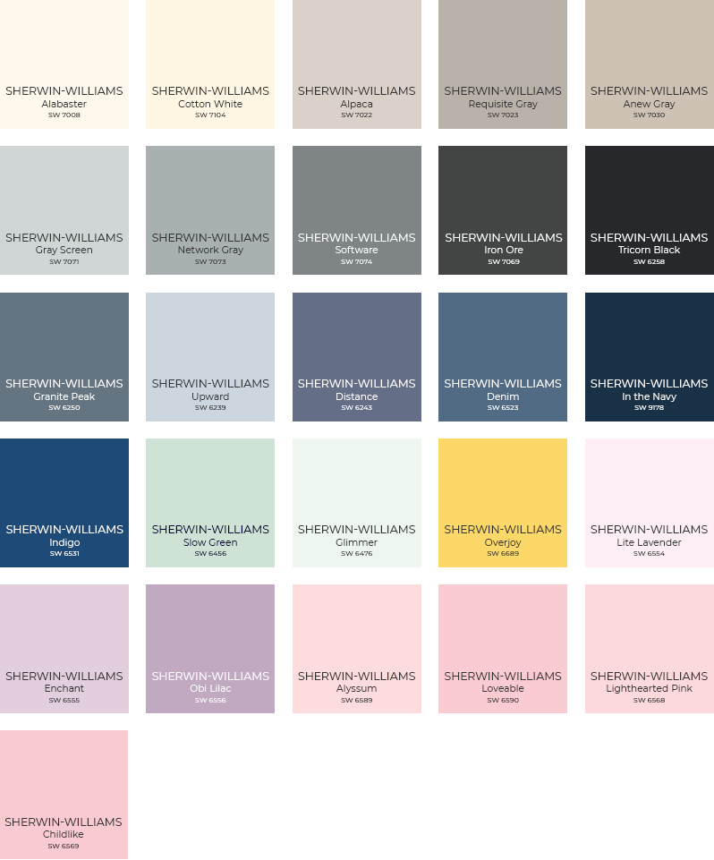 Sherwin Williams Paint Color Chart